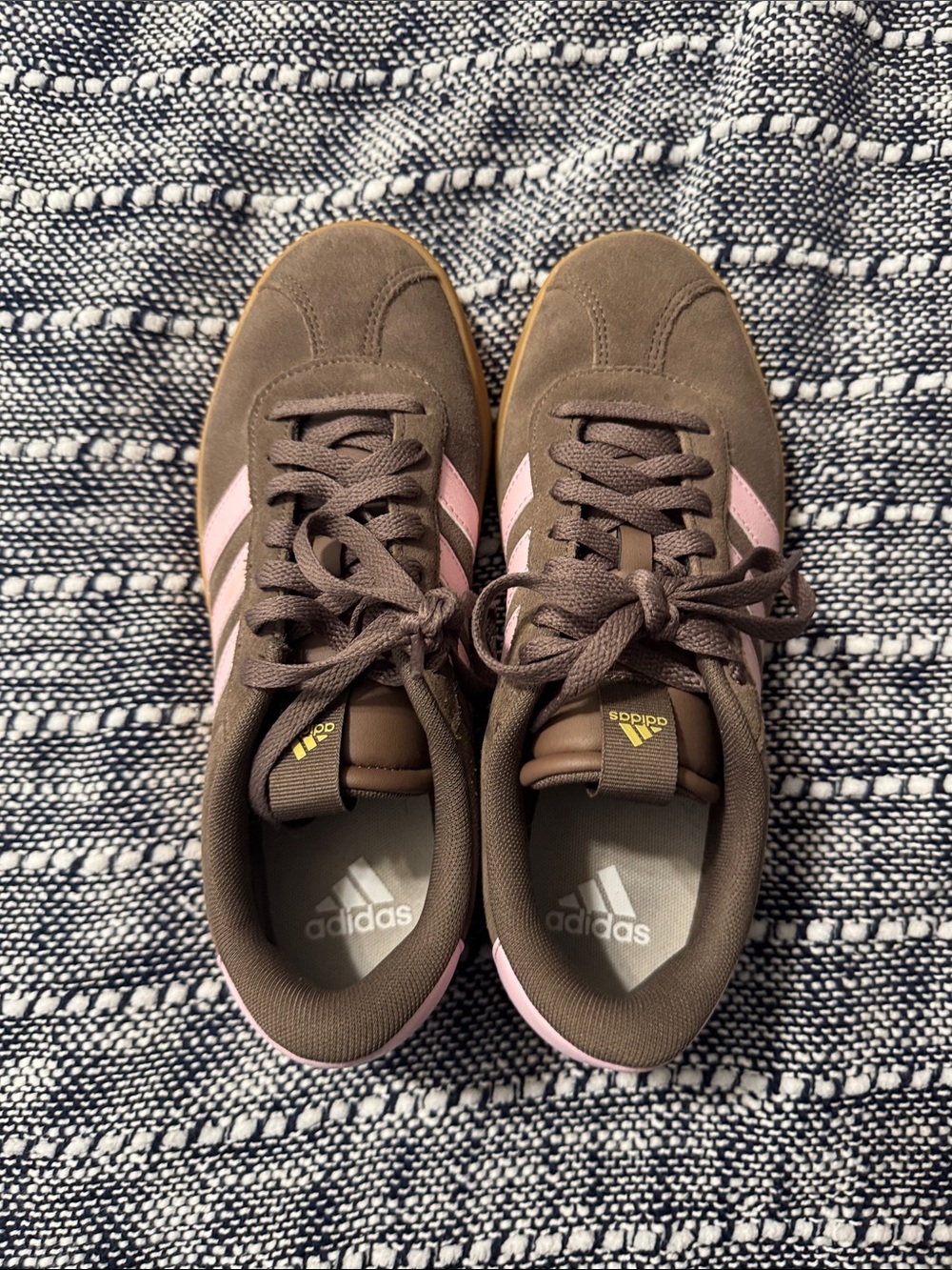 Adidas Brown Suede Sneakers with Pink Stripes